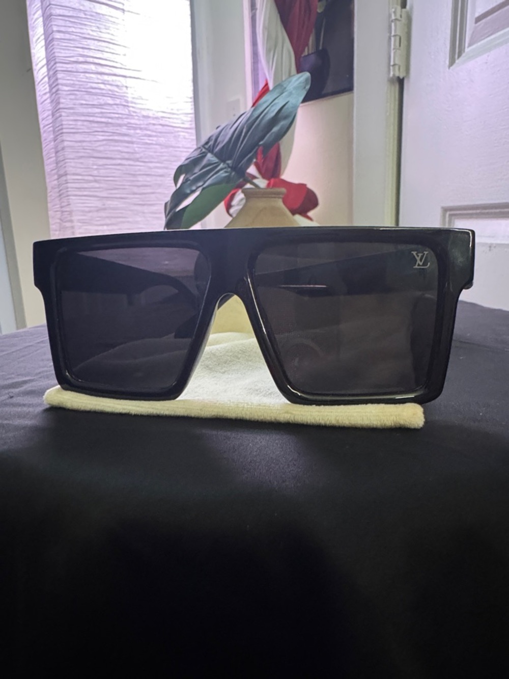 Louis Vuitton Black Shield Sunglasses with Dark Lenses